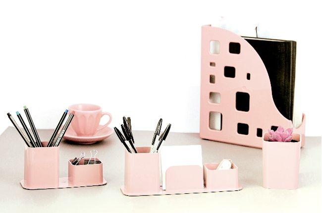 Porta canetas triplo rosa Dello