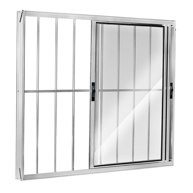 Janela-Correr-2-Folhas-Moveis-comGrade-120X120--CompX-Larg--Aluminio-Brilho-Esquadrisul-1641590