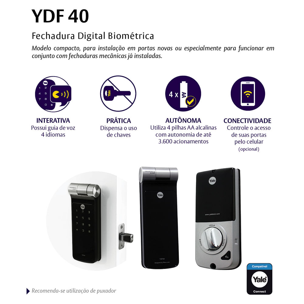 Fechadura Biométrica de Embutir YDF 40 Assa Abloy