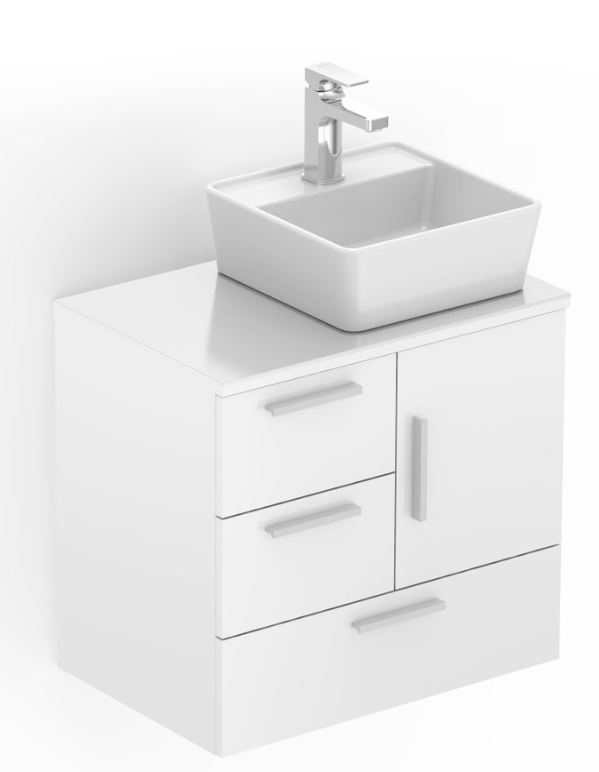 Kit Gabinete Gaveteiro 60cm c/ Porta e Cuba CQ35 Branco Teide Roca