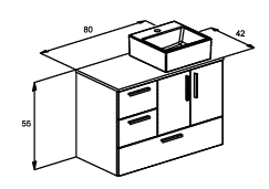 Kit Gabinete Gaveteiro 80cm c/ Porta e Cuba CQ35 Branco Teide Roca